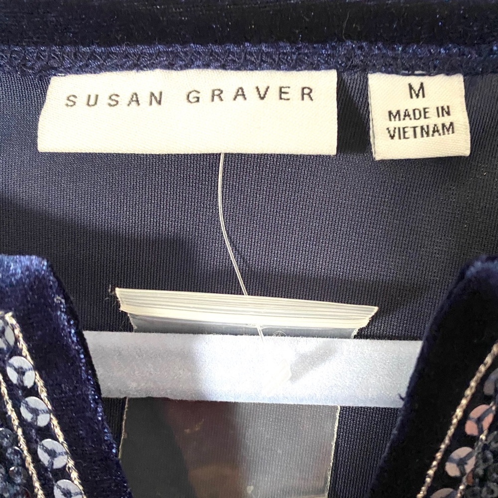 NEW Susan Graver Velour Sparkly Beaded Blouse Top - Picture 3 of 4